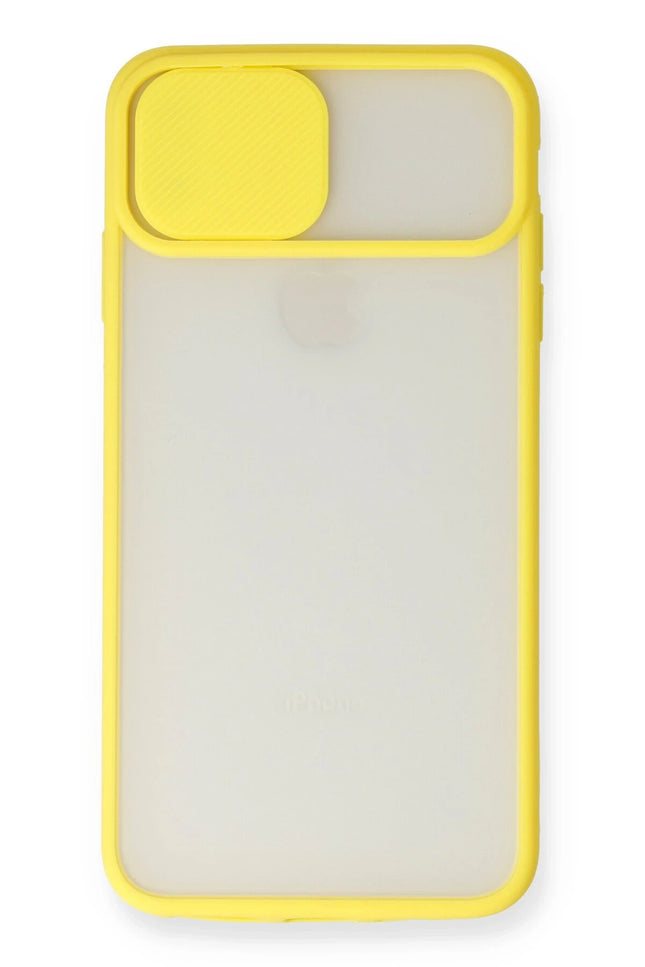 iPhone XS Max Palm Buzlu Kamera Sürgülü Silikon Kılıf - Sarı 2