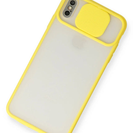 iPhone XS Max Palm Buzlu Kamera Sürgülü Silikon Kılıf - Sarı 3