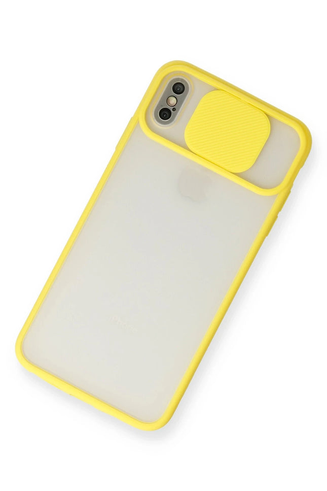 iPhone XS Max Palm Buzlu Kamera Sürgülü Silikon Kılıf - Sarı 3