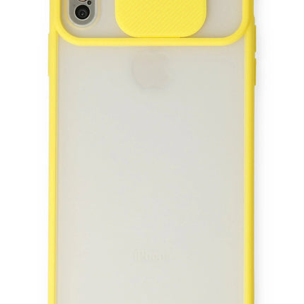 iPhone XS Max Palm Buzlu Kamera Sürgülü Silikon Kılıf - Sarı