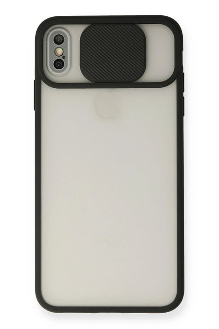 iPhone XS Max Palm Buzlu Kamera Sürgülü Silikon Kılıf - Siyah