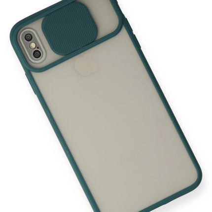 iPhone XS Max Palm Buzlu Kamera Sürgülü Silikon Kılıf - Yeşil 3