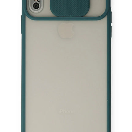 iPhone XS Max Palm Buzlu Kamera Sürgülü Silikon Kılıf - Yeşil