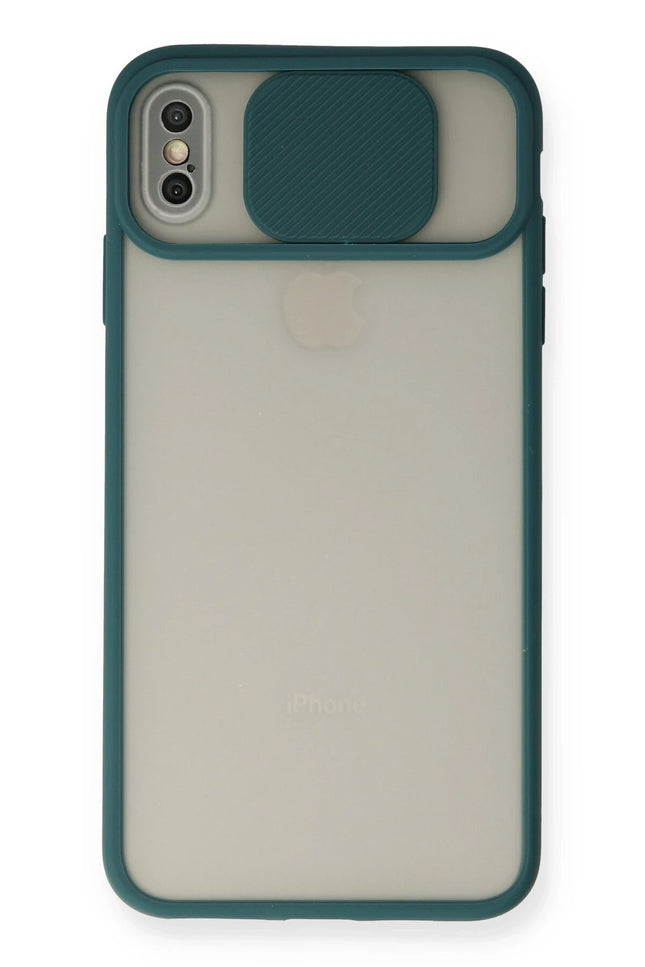 iPhone XS Max Palm Buzlu Kamera Sürgülü Silikon Kılıf - Yeşil