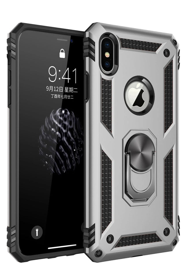 iPhone XS Max Sofya Yüzüklü Silikon Kapak Kılıf - Gümüş