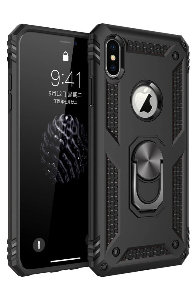 iPhone XS Max Sofya Yüzüklü Silikon Kapak Kılıf - Siyah