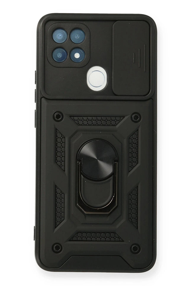 Oppo A15 Pars Lens Yüzüklü Silikon Kılıf - Siyah