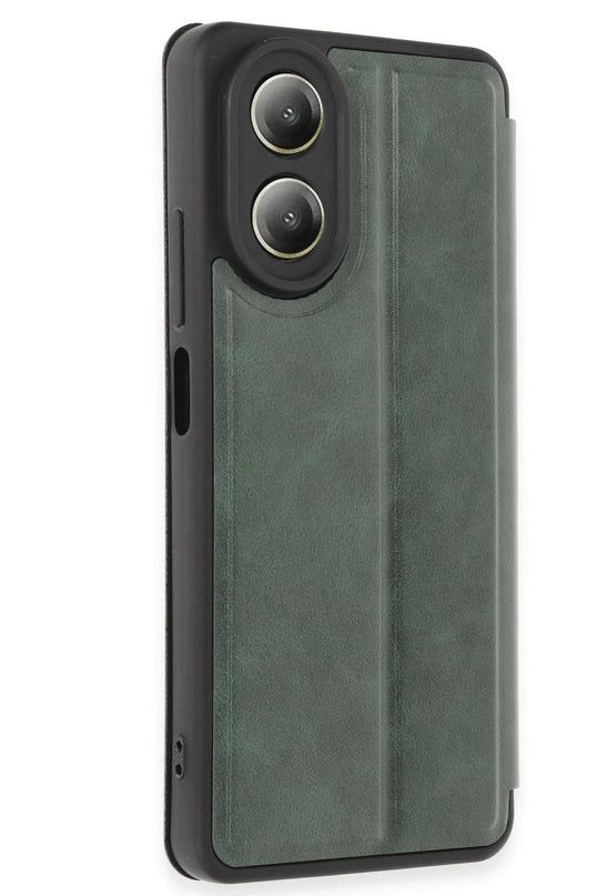 Oppo A38 Flip Cover Kılıf - Koyu Yeşil 2