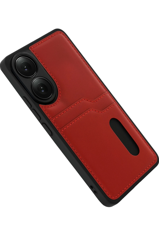 Oppo A38 Sara Kartvizitli Deri Kılıf - Kırmızı 5