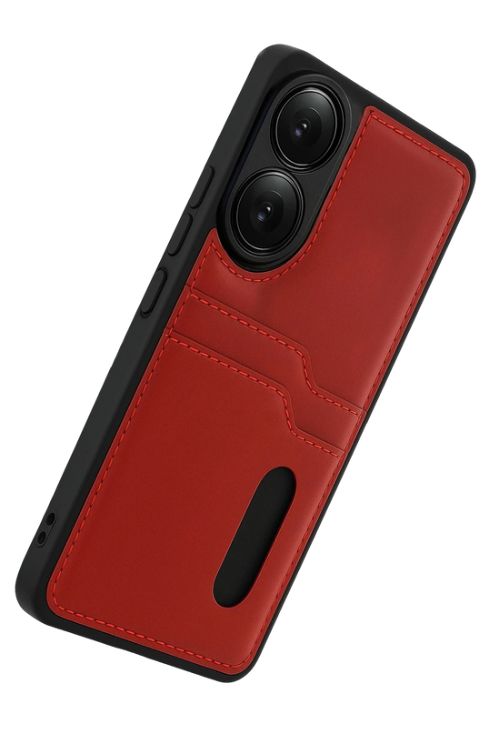 Oppo A38 Sara Kartvizitli Deri Kılıf - Kırmızı 4