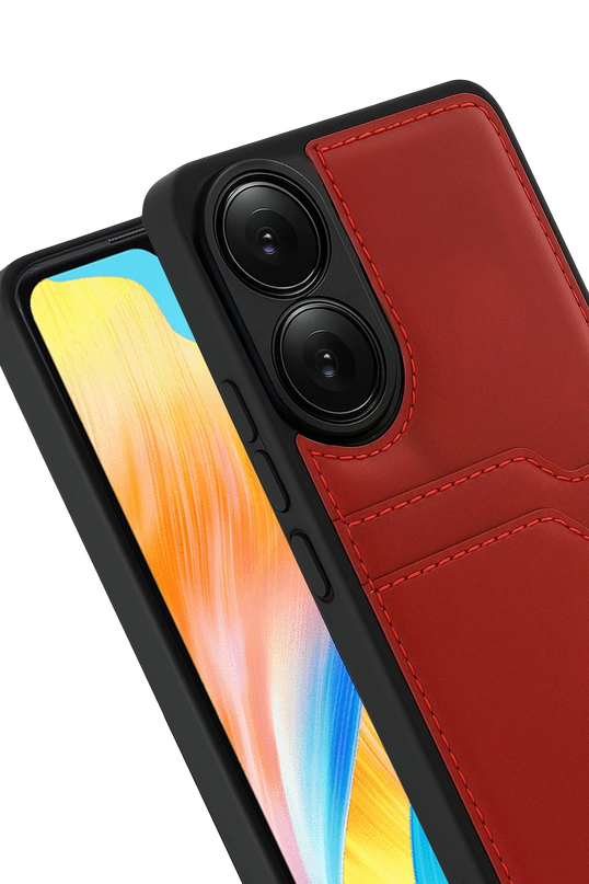 Oppo A38 Sara Kartvizitli Deri Kılıf - Kırmızı 2