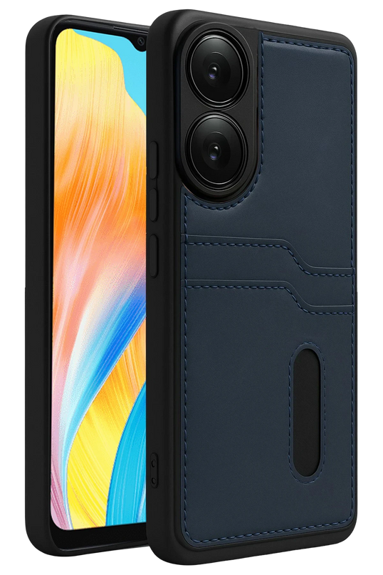 Oppo A38 Sara Kartvizitli Deri Kılıf - Lacivert