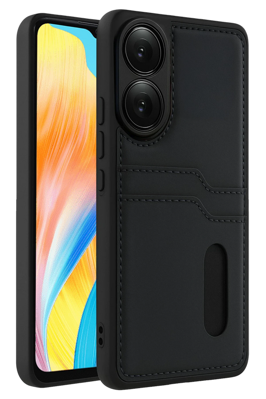 Oppo A38 Sara Kartvizitli Deri Kılıf - Siyah
