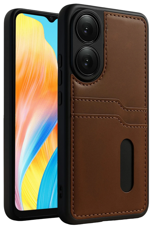 Oppo A38 Sara Kartvizitli Deri Kılıf - Taba