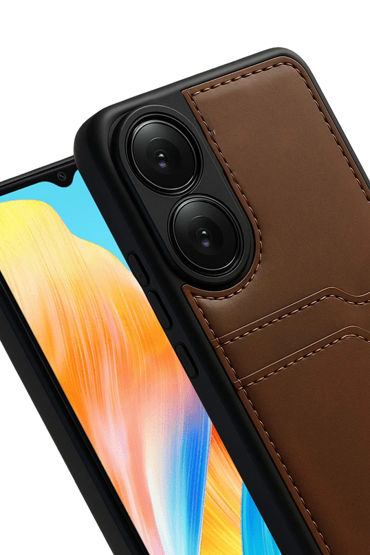 Oppo A38 Sara Kartvizitli Deri Kılıf - Taba 2