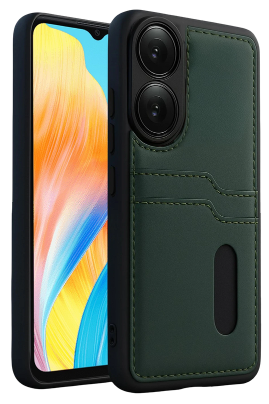 Oppo A38 Sara Kartvizitli Deri Kılıf - Yeşil