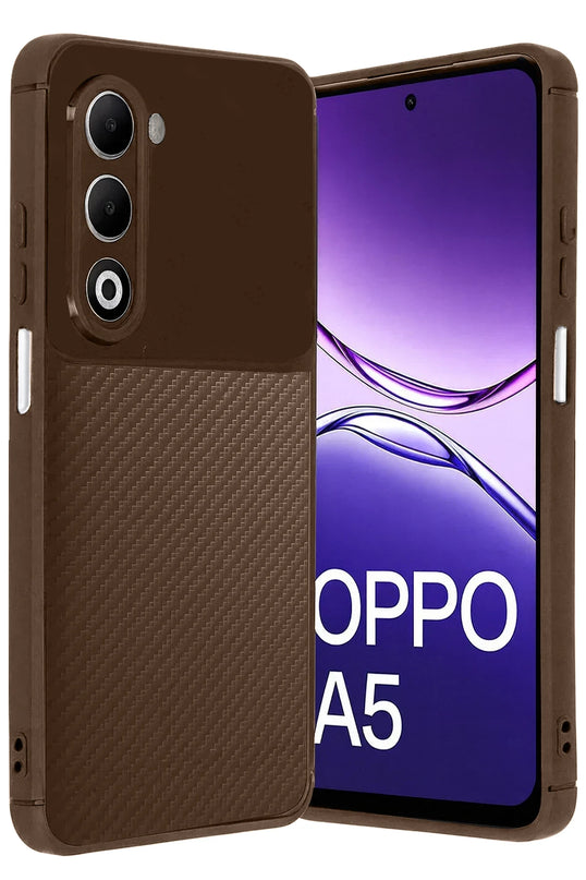 Oppo A5 4G Auto Focus Karbon Kapak Kılıf - Kahverengi