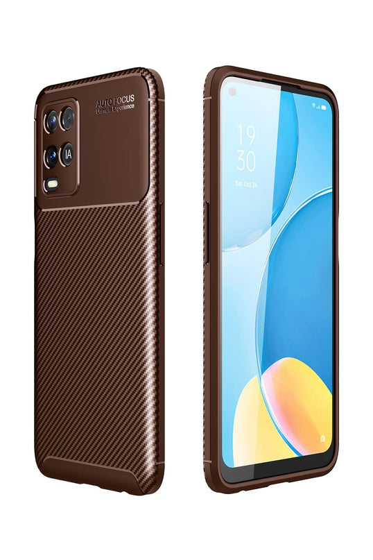 Oppo A54 4G Auto Focus Karbon Kapak Kılıf - Kahverengi