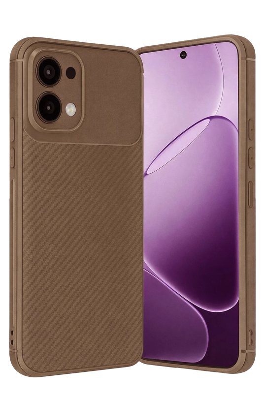 Oppo A6 Pro 4G Auto Focus Karbon Kapak Kılıf - Kahverengi