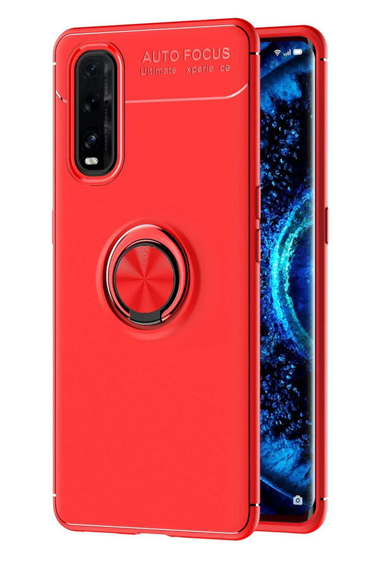 Oppo Find X2 Range Yüzüklü Silikon Kılıf - Kırmızı
