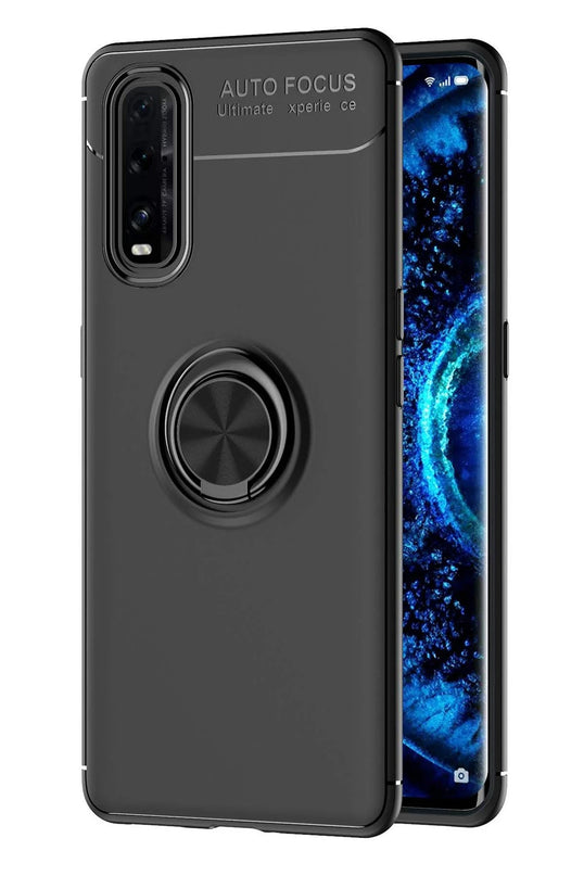 Oppo Find X2 Range Yüzüklü Silikon Kılıf - Siyah
