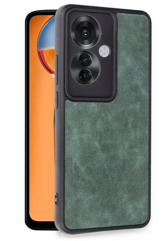Oppo Reno 11F Aras Deri Kapak Kılıf - Koyu Yeşil 2