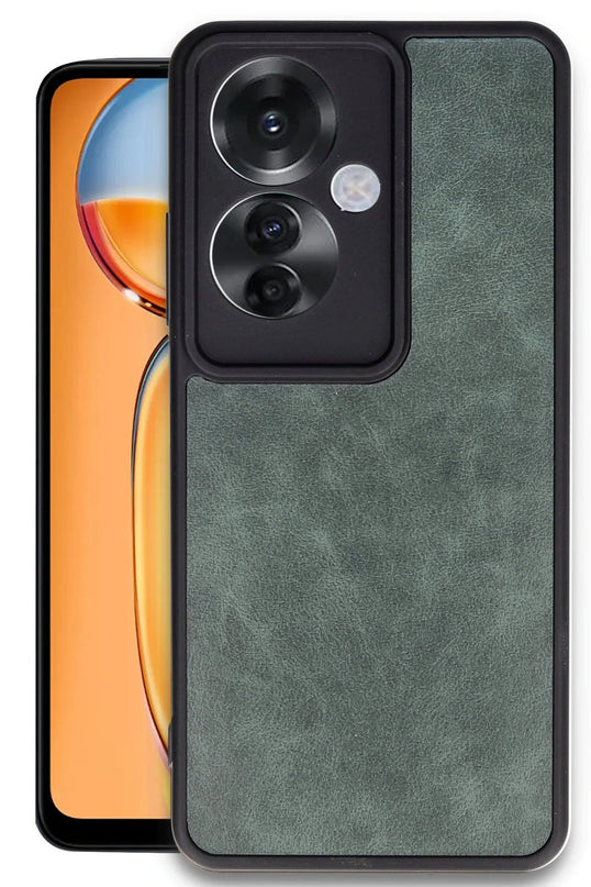 Oppo Reno 11F Aras Deri Kapak Kılıf - Koyu Yeşil