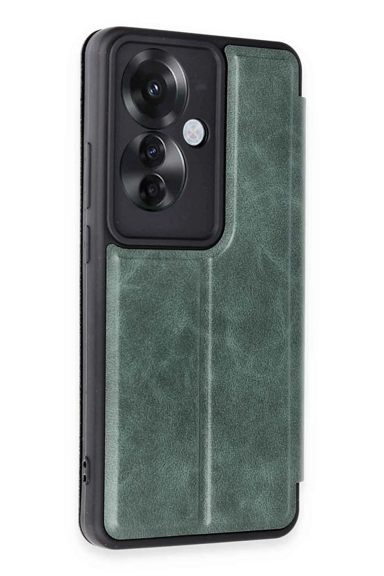 Oppo Reno 11F Flip Cover Kılıf - Koyu Yeşil 2