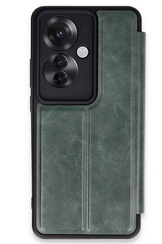 Oppo Reno 11F Flip Cover Kılıf - Koyu Yeşil