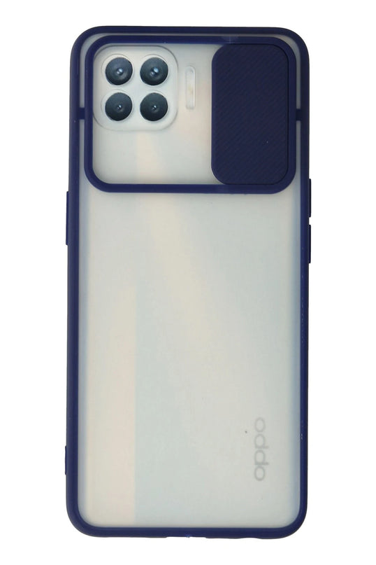 Oppo Reno 4 Lite Palm Buzlu Kamera Sürgülü Silikon Kılıf - Lacivert