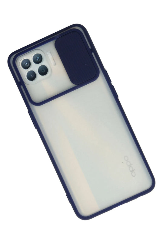 Oppo Reno 4 Lite Palm Buzlu Kamera Sürgülü Silikon Kılıf - Lacivert 2