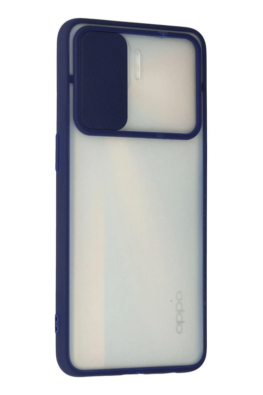 Oppo Reno 4 Lite Palm Buzlu Kamera Sürgülü Silikon Kılıf - Lacivert 3
