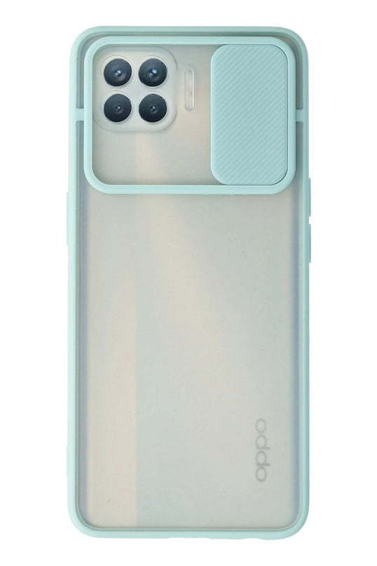 Oppo Reno 4 Lite Palm Buzlu Kamera Sürgülü Silikon Kılıf - Turkuaz