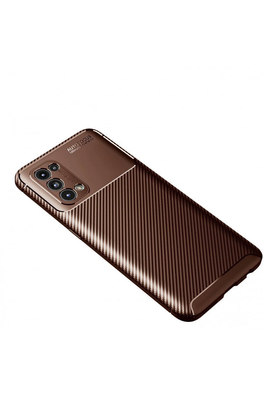 Oppo Reno 5 Auto Focus Karbon Kapak Kılıf - Kahverengi 2
