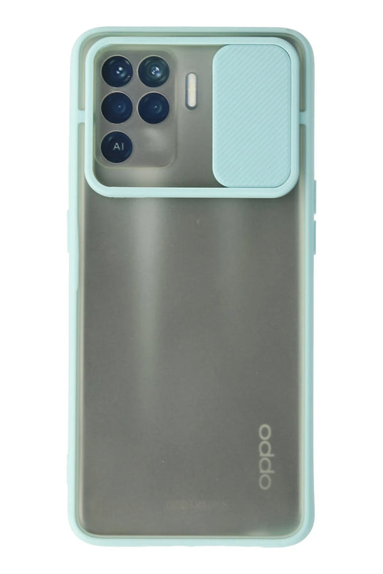 Oppo Reno 5 Lite Palm Buzlu Kamera Sürgülü Silikon Kılıf - Turkuaz