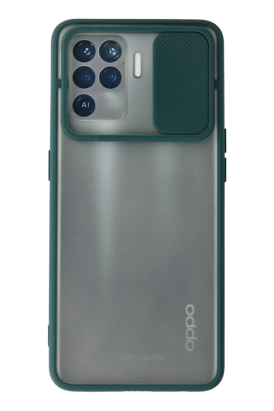 Oppo Reno 5 Lite Palm Buzlu Kamera Sürgülü Silikon Kılıf - Yeşil