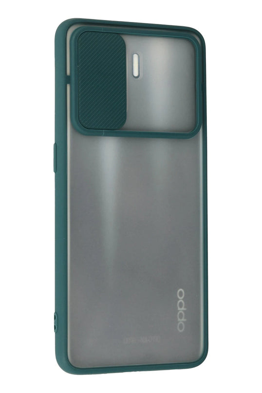 Oppo Reno 5 Lite Palm Buzlu Kamera Sürgülü Silikon Kılıf - Yeşil 3