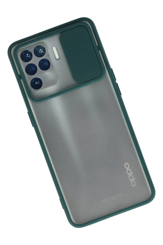 Oppo Reno 5 Lite Palm Buzlu Kamera Sürgülü Silikon Kılıf - Yeşil 2