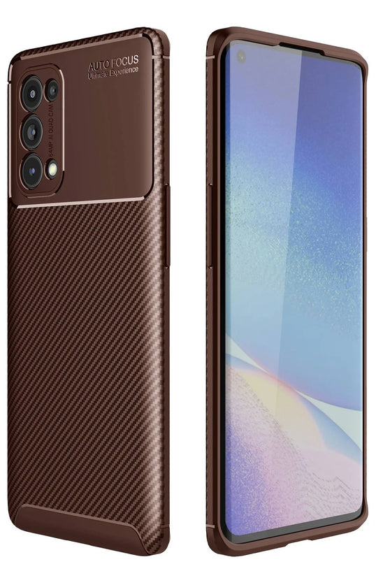 Oppo Reno 5 Pro Auto Focus Karbon Kapak Kılıf - Kahverengi