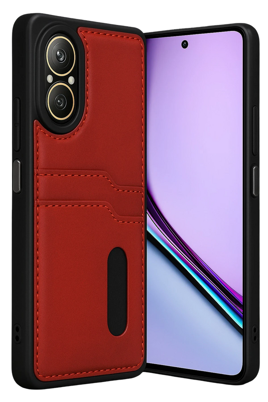 Realme 12 Lite Sara Kartvizitli Deri Kılıf - Kırmızı