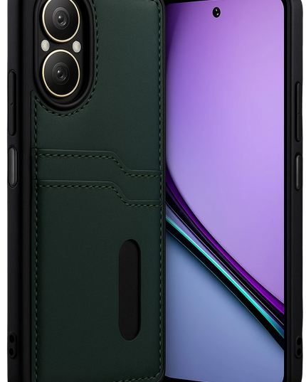 Realme 12 Lite Sara Kartvizitli Deri Kılıf - Koyu Yeşil