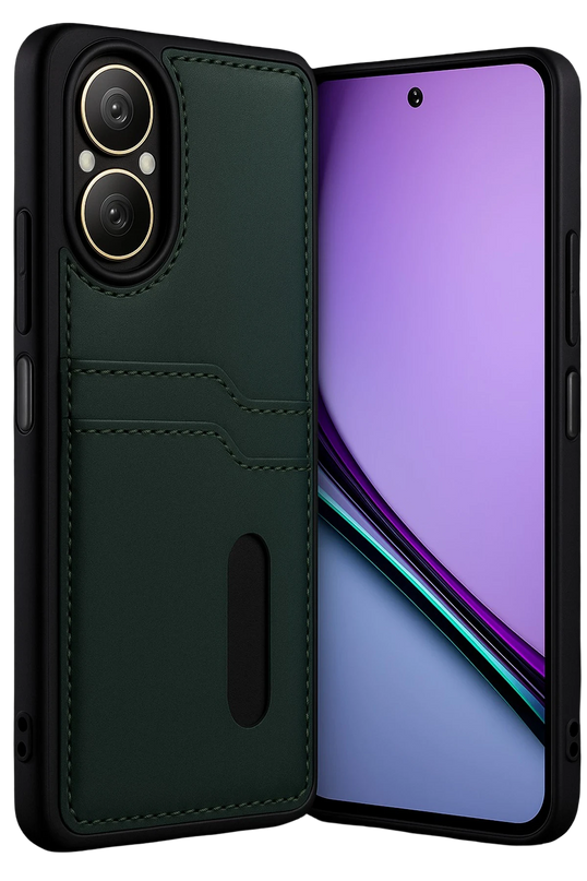 Realme 12 Lite Sara Kartvizitli Deri Kılıf - Koyu Yeşil