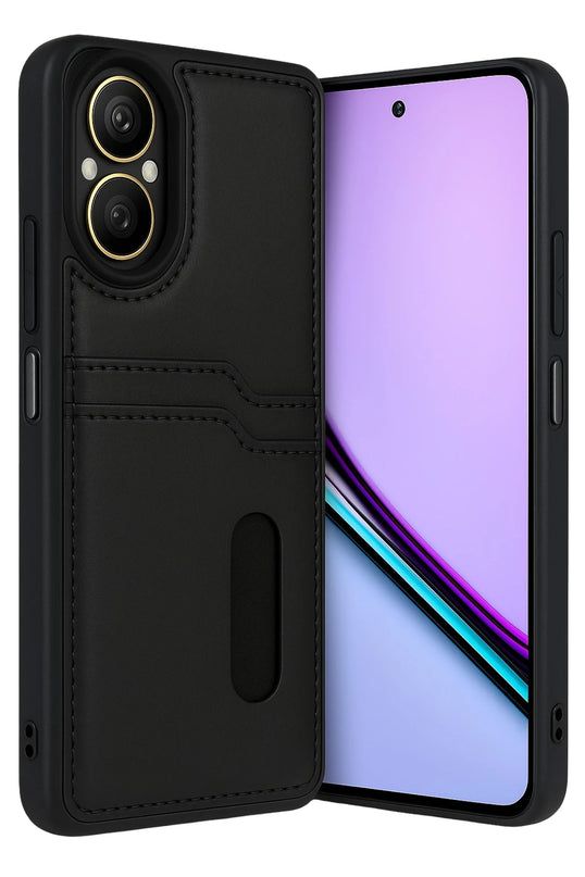 Realme 12 Lite Sara Kartvizitli Deri Kılıf - Siyah
