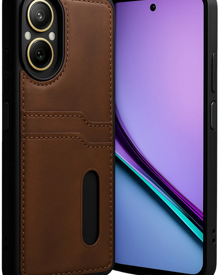 Realme 12 Lite Sara Kartvizitli Deri Kılıf - Taba