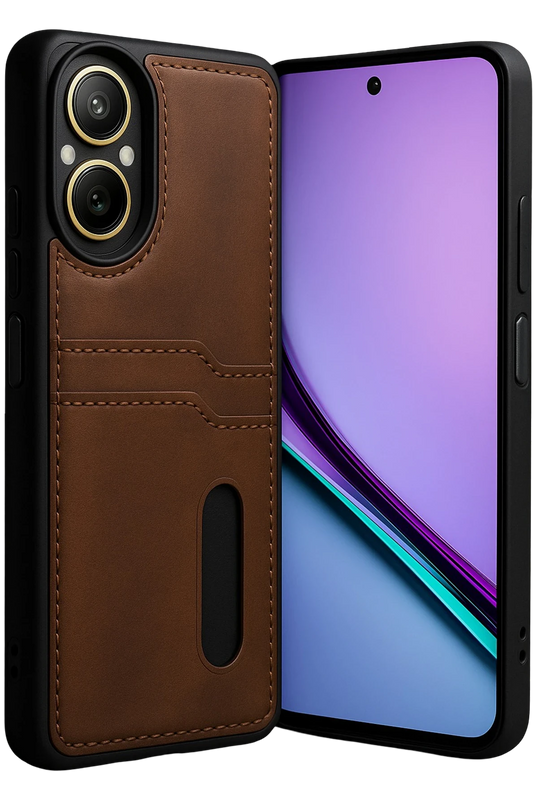 Realme 12 Lite Sara Kartvizitli Deri Kılıf - Taba