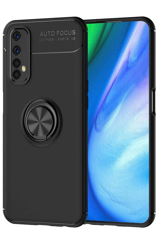 Realme 7 Range Yüzüklü Silikon Kılıf - Siyah