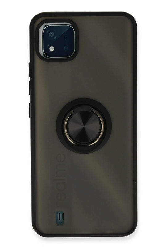 Realme C11 2021 Montreal Yüzüklü Silikon Kapak Kılıf - Siyah