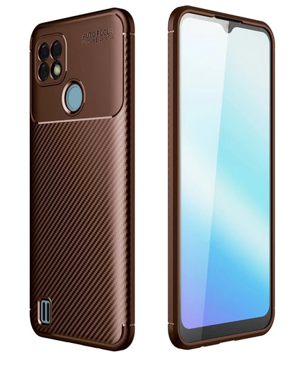 Realme C21 Auto Focus Karbon Kapak Kılıf - Kahverengi