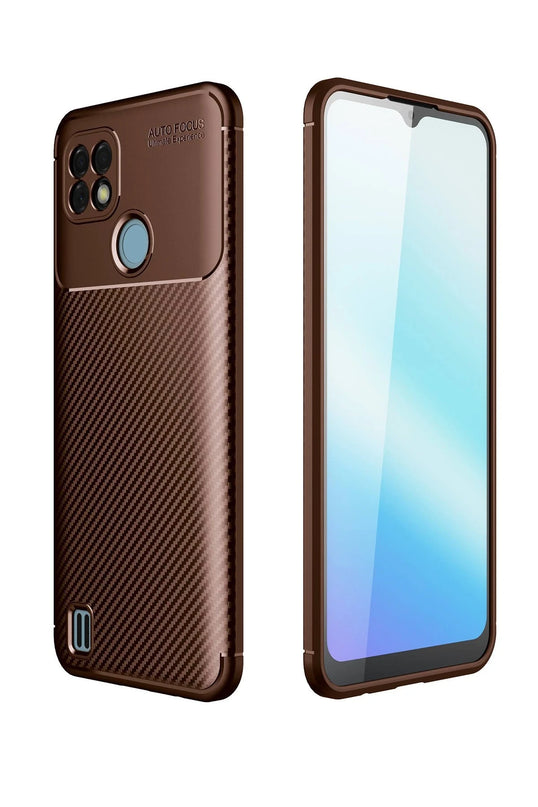 Realme C21 Auto Focus Karbon Kapak Kılıf - Kahverengi