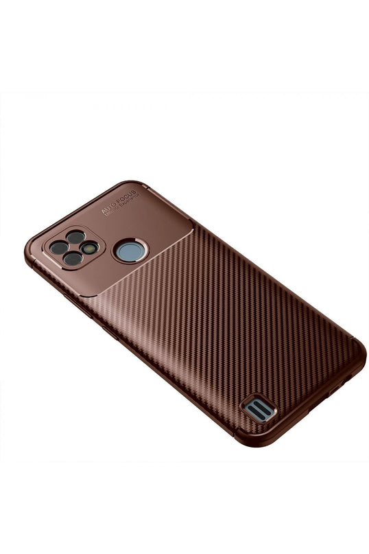 Realme C21 Auto Focus Karbon Kapak Kılıf - Kahverengi 2